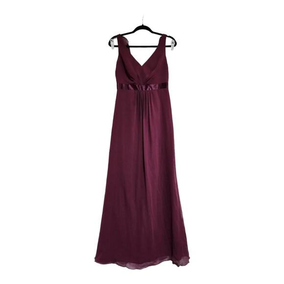 David’s Bridal Crinkle Chiffon Ruffle Gown – Wine Women’s Size: 6 - Picture 1 of 13